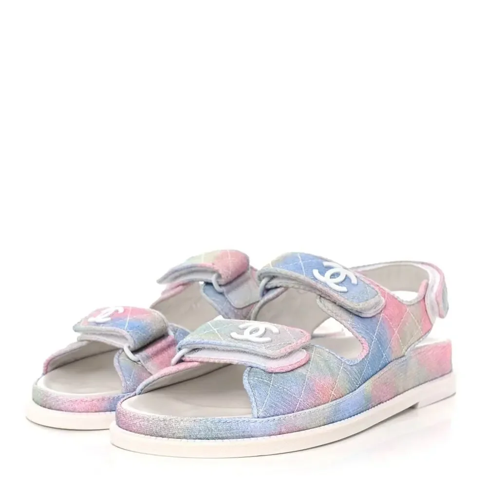 Chanel CC Logo Rainbow Quilted Slingback Dad Sandals Shoes 41.5 NIB